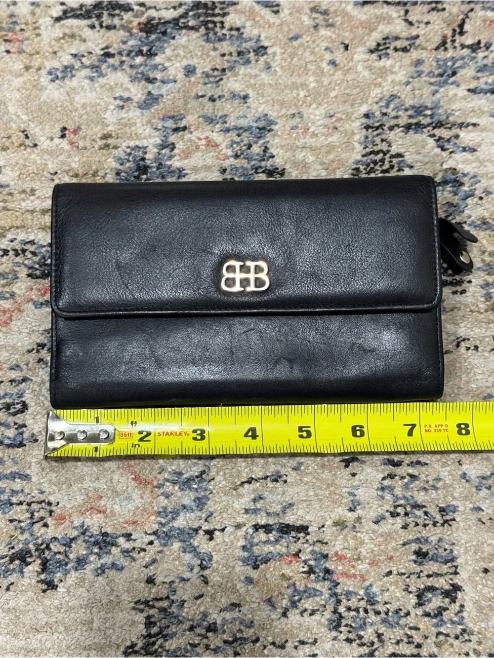 BOSCA Black Leather Italian wallet with Gold Tone Logo